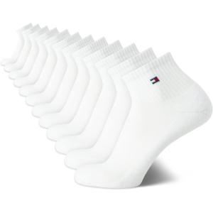 Tommy Hilfiger Mens Quarter Socks – 12 Pack Cotton Blend Athletic Performance Cushioned Ankle Socks for Men with Arch Support(All White)