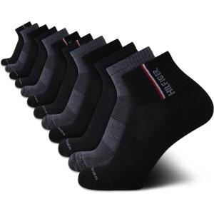 Tommy Hilfiger Mens Quarter Socks – 12 Pack Cotton Blend Athletic Performance Cushioned Ankle Socks for Men with Arch Support(Black Assorted)