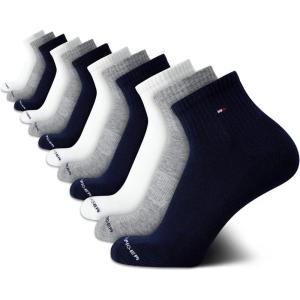 Tommy Hilfiger Mens Quarter Socks – 12 Pack Cotton Blend Athletic Performance Cushioned Ankle Socks for Men with Arch Support(Navy Multi)