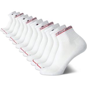 Tommy Hilfiger Mens Quarter Socks – 12 Pack Cotton Blend Athletic Performance Cushioned Ankle Socks for Men with Arch Support(Pure White)