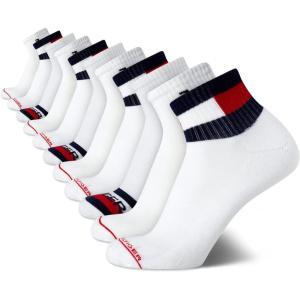 Tommy Hilfiger Mens Quarter Socks – 12 Pack Cotton Blend Athletic Performance Cushioned Ankle Socks for Men with Arch Support(Solid White)