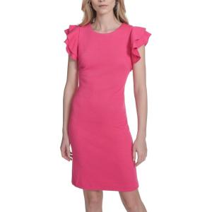 Tommy Hilfiger Scuba Flutter Sleeve Sheath Dress(Hot Pink)
