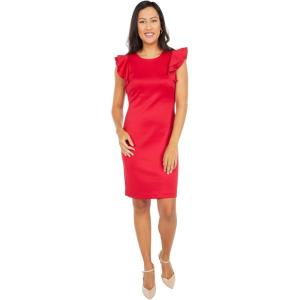Tommy Hilfiger Scuba Flutter Sleeve Sheath Dress(Scarlet)