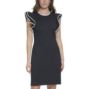 Tommy Hilfiger Scuba Flutter Sleeve Sheath Dress(Sky Captain/Ivory)