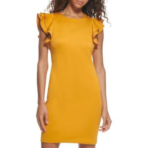 Tommy Hilfiger Scuba Flutter Sleeve Sheath Dress(Sunflower)