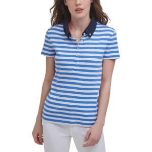 Tommy Hilfiger Short Sleeve Rugby Stripe Polo(French Blue/Bright Ivory)