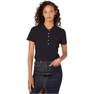 Tommy Hilfiger Womens Classic Short Sleeve Core Pique Polo (Standard and Plus Size)(Dark Black)