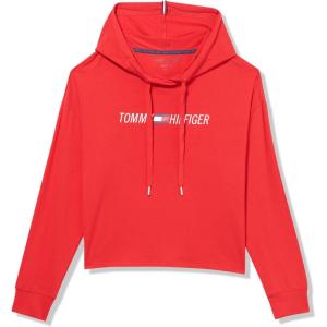 Tommy Hilfiger Women’s Lightweight Logo Hoodie Sweatshirt(Rich Red)