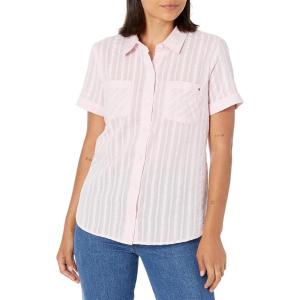 Tommy Hilfiger Womens Linen Pocket Logo Camp Shirt(Crinkle Fairytale)