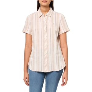 Tommy Hilfiger Womens Linen Pocket Logo Camp Shirt(Tigers Eye Multi)
