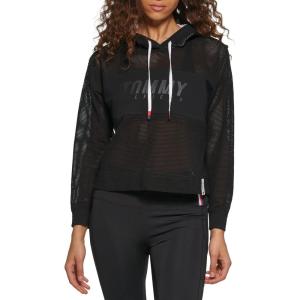 Tommy Hilfiger Women’s Logo Mesh Hoodie Sweatshirt(Black)