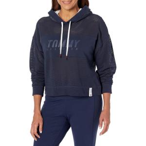 Tommy Hilfiger Women’s Logo Mesh Hoodie Sweatshirt(Navy)