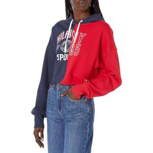 Tommy Hilfiger Women’s Logo Mesh Hoodie Sweatshirt(Navy/Rich Red)