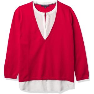 Tommy Hilfiger Womens Long Sleeve Casual Shirt(Scarlet/Ivory)