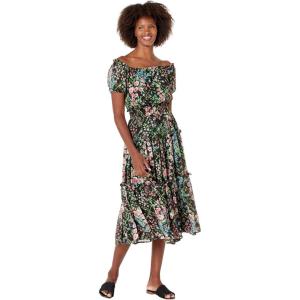 Tommy Hilfiger Womens Off The Shoulder Chiffon Midi Dress(Black Multi)
