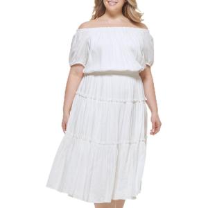 Tommy Hilfiger Womens Off The Shoulder Chiffon Midi Dress(Ivory)