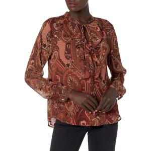 Tommy Hilfiger Womens Printed Long Sleeve Floral Top(Black Cinnamon)