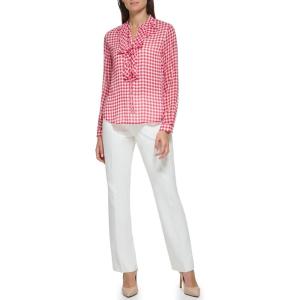 Tommy Hilfiger Womens Printed Long Sleeve Floral Top(Scarlet/Ivory)