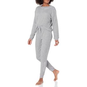 Tommy Hilfiger Women’s Rib Logo Neck Pullover Top and Cuffed Bottom Pajama Set Pj(Heather Grey)