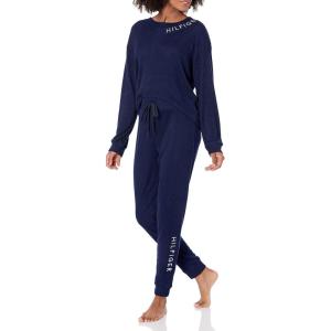 Tommy Hilfiger Women’s Rib Logo Neck Pullover Top and Cuffed Bottom Pajama Set Pj(Peacoat)