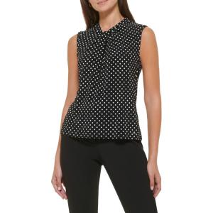 Tommy Hilfiger Womens Sleeveless Knot Blouse – Business Casual Women’s Tops with Knotted Neckline(Black/Ivory)