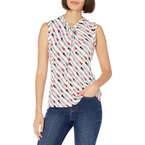 Tommy Hilfiger Womens Sleeveless Knot Blouse – Business Casual Women’s Tops with Knotted Neckline(Deep Ivory/Midnight)