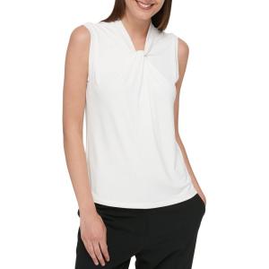 Tommy Hilfiger Womens Sleeveless Knot Blouse – Business Casual Women’s Tops with Knotted Neckline(Ivory)