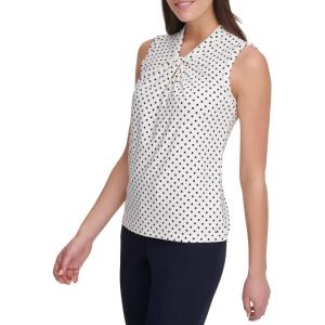 Tommy Hilfiger Womens Sleeveless Knot Blouse – Business Casual Women’s Tops with Knotted Neckline(Ivory/Midnight)