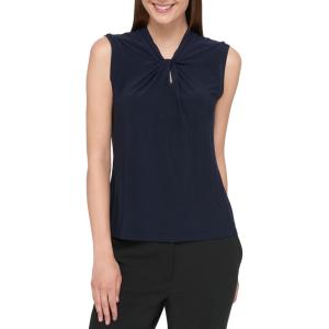 Tommy Hilfiger Womens Sleeveless Knot Blouse – Business Casual Women’s Tops with Knotted Neckline(Midnight 01)