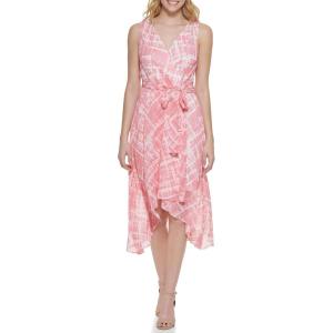Tommy Hilfiger Women’s Sleeveless Surplice Tie Waist Dress(Bubblegum Multi)