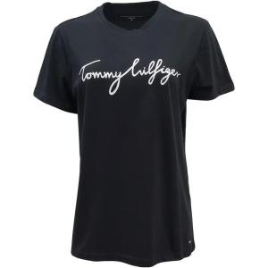 Tommy Hilfiger Women’s Striped Logo Graphic T-Shirt(Black (Script Logo))
