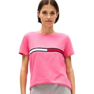 Tommy Hilfiger Women’s Striped Logo Graphic T-Shirt(Embroidered-flag Fandango Pink)