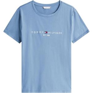 Tommy Hilfiger Women’s Striped Logo Graphic T-Shirt(Embroidered-logo Blue Coal)