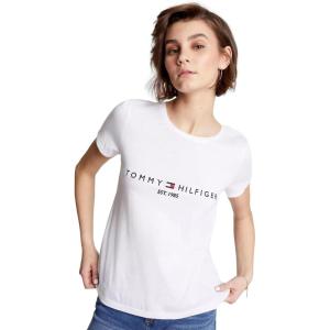 Tommy Hilfiger Women’s Striped Logo Graphic T-Shirt(Embroidered-logo Optic White)