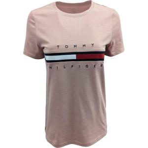 Tommy Hilfiger Women’s Striped Logo Graphic T-Shirt(Flamingo Pink)