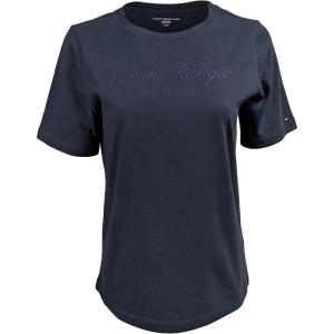 Tommy Hilfiger Women’s Striped Logo Graphic T-Shirt(Navy)