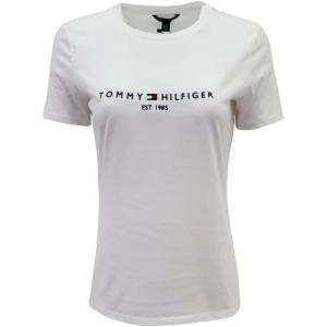 Tommy Hilfiger Women’s Striped Logo Graphic T-Shirt(White (Est.1985))