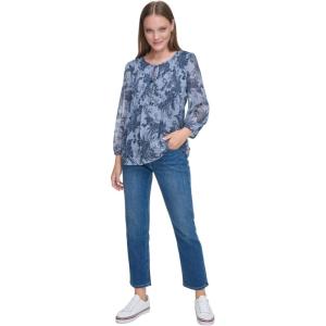 Tommy Hilfiger Womens Tommy Hilfiger Women’s Crinkle Pintuck Blouse(Denim Multi)
