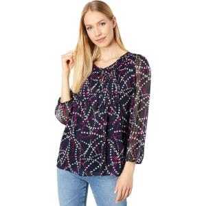 Tommy Hilfiger Womens Tommy Hilfiger Women’s Crinkle Pintuck Blouse(Sky Captain Circles)