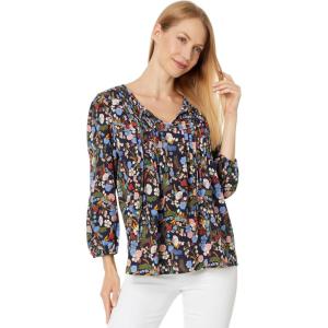 Tommy Hilfiger Womens Tommy Hilfiger Women’s Crinkle Pintuck Blouse(Sky Captain Multi)