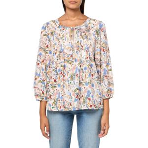 Tommy Hilfiger Womens Tommy Hilfiger Women’s Crinkle Pintuck Blouse(Whitecap Multi)