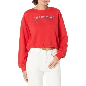 Tommy Hilfiger Women’s Two Tone Logo Crewneck Drawcord Hem Sweatshirt(Scarlet)