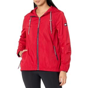 Tommy Hilfiger womens Iconic Hooded Windbreaker Jacket(Red)