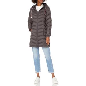 Tommy Hilfiger womens Long Down Puffer Jacket(Chevron Packable Eiffel Tower)