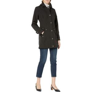 Tommy Hilfiger womens Long Water-resistant Rain Jacket(Fleece Hood Black)