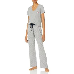 Tommy Hilfiger womens Women’s Top and Logo Pant Lounge Bottom Pj Pajama Set, Allover Tommy W. Flag, Large US(Hg/Allover Tommy W. Flag)