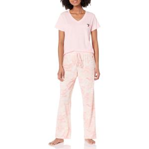 Tommy Hilfiger womens Women’s Top and Logo Pant Lounge Bottom Pj Pajama Set, Allover Tommy W. Flag, Large US(Marble)