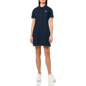 Tommy Jeans Womens Casual Mini Polo Shirt Dress with Logo Detail(Dark Night Navy)
