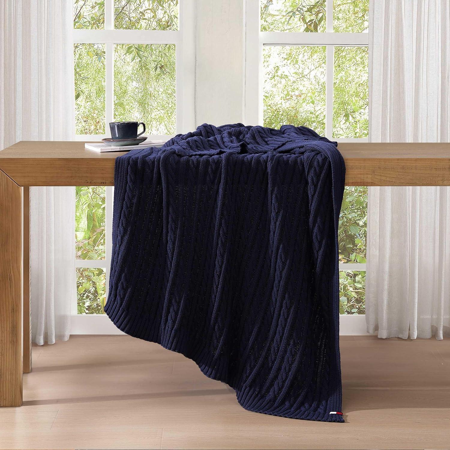 imageTommy Hilfiger Blanket UltraSoft Plush Throw Blanket for Bed or Couch Cozy Bedding with Solid Reverse ampamp Tailored Hem Medium Weight for Year Round Comfort Dumbo Windowpane Grey 50quot x 70quotBlue
