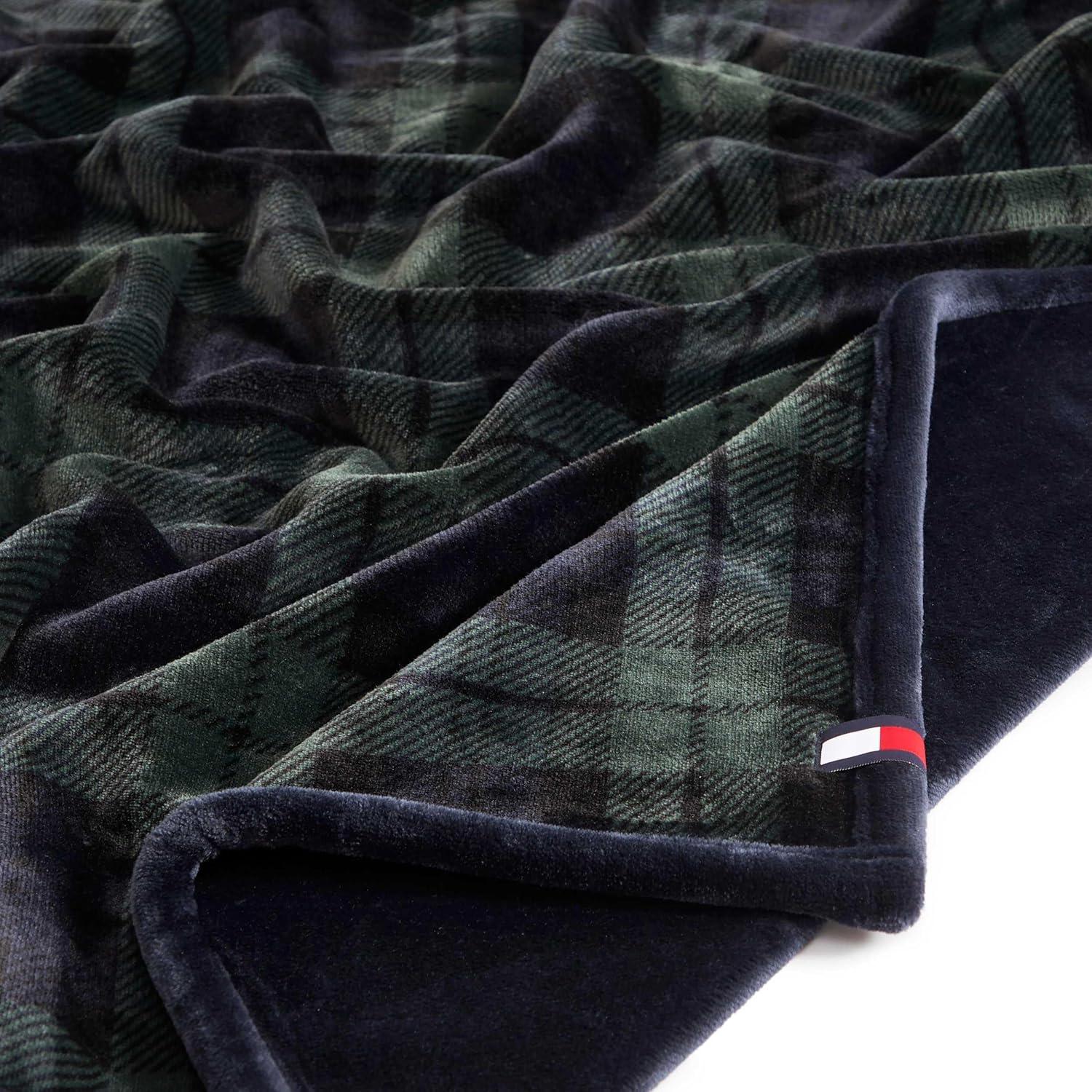 imageTommy Hilfiger Blanket UltraSoft Plush Throw Blanket for Bed or Couch Cozy Bedding with Solid Reverse ampamp Tailored Hem Medium Weight for Year Round Comfort Dumbo Windowpane Grey 50quot x 70quotEdinburgh Tartan Blue